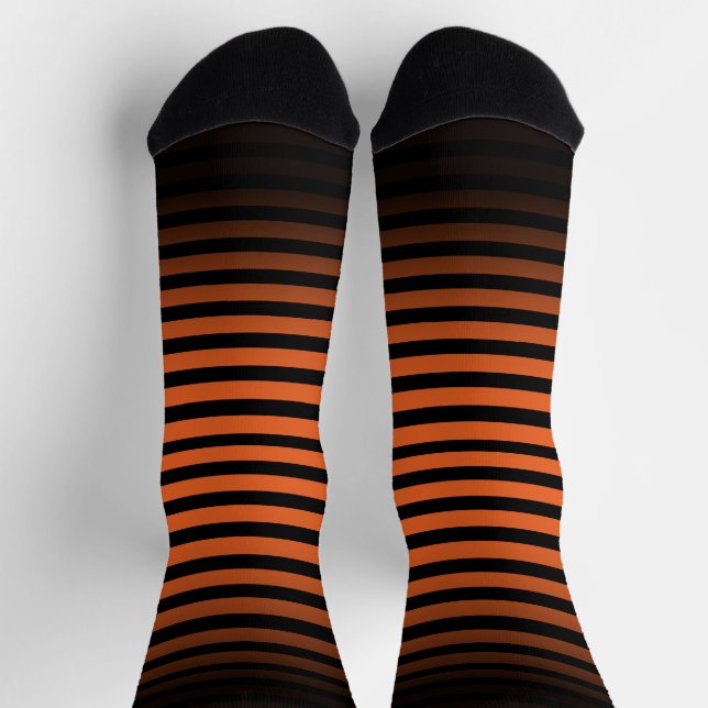 Halloween Black orange horizontal stripes ombre Socken (Oben)