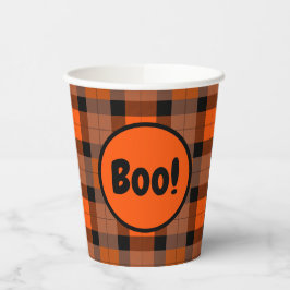 Halloween Black Orange Kariert Boo! Pappbecher