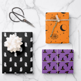 halloween black orange lila geschenkpapier set