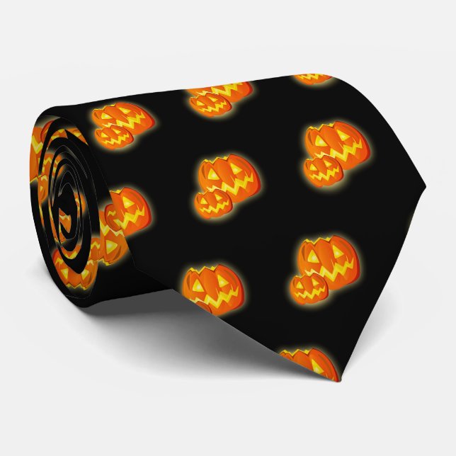 Halloween Black Orange Pumpkin Pattern Krawatte (Gerollt)