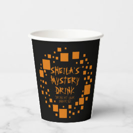 Halloween Black Orange Squares Name Spooky Drink Pappbecher