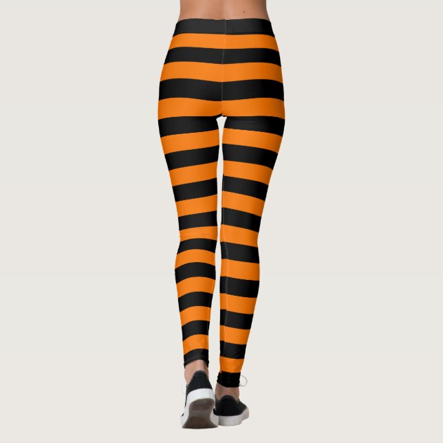 Halloween Black Orange Stripes Party Leggings (Rückseite)