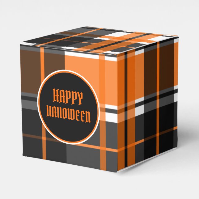 Halloween Black Orange und White Kariert Geschenkschachtel (Vorderseite)