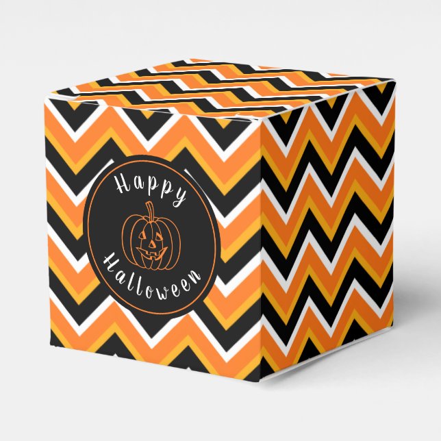 Halloween Black Orange White Zigzags Geschenkschachtel (Vorderseite)