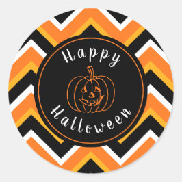 Halloween Black Orange White Zigzags Runder Aufkleber