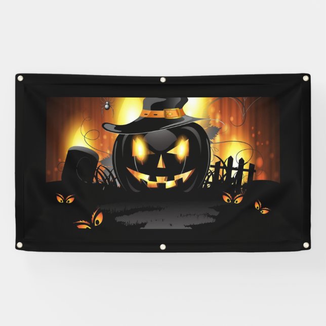 Halloween Black Pumpkin mit Hexenhut Banner (Horizontal)
