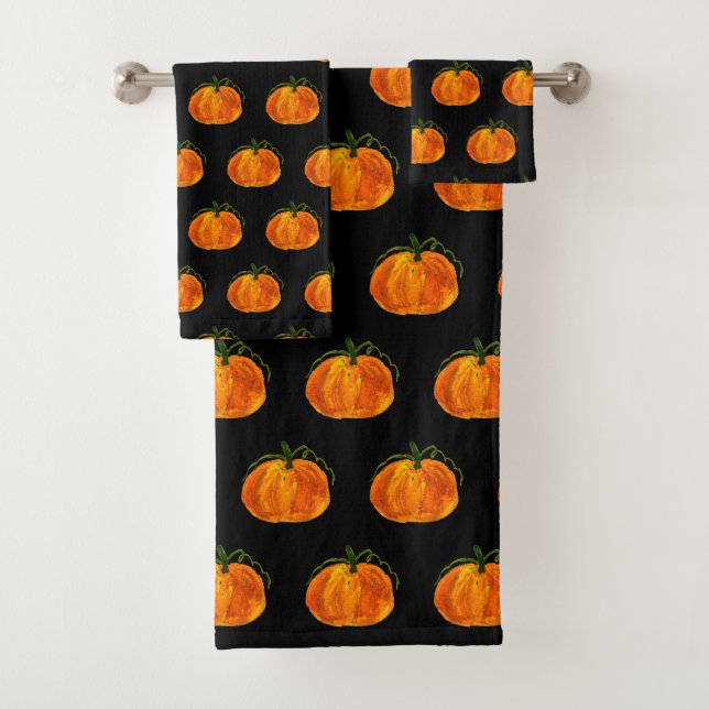 Halloween Black Pumpkins Muster Spooky Beängstigen Badhandtuch Set (Insitu)