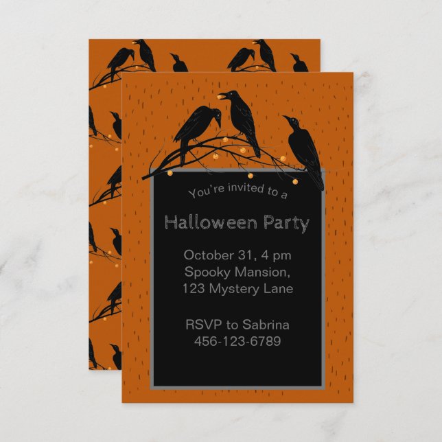 Halloween Black Ravens Minimalistisches Muster Einladung (Vorne/Hinten)