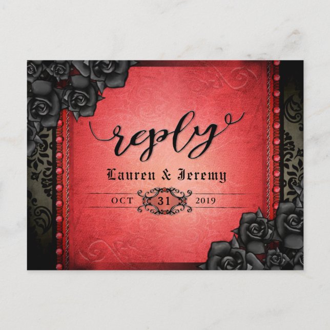 Halloween Black & Red Gothic Reply PostCard Einladungspostkarte (Vorderseite)