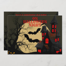 Halloween Black Red Spuk House Bat Full Moon