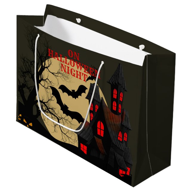 Halloween Black Red Spuk House Bat Full Moon Große Geschenktüte (Vorderseite Schrägansicht)