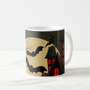 Halloween Black Red Spuk House Bat Full Moon Kaffeetasse