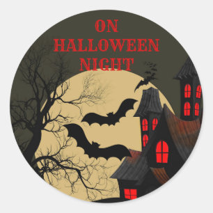 Halloween Black Red Spuk House Bat Full Moon Runder Aufkleber