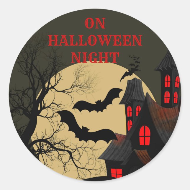 Halloween Black Red Spuk House Bat Full Moon Runder Aufkleber (Vorderseite)