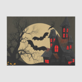 Halloween Black Red Spuk House Bat Full Moon Seidenpapier