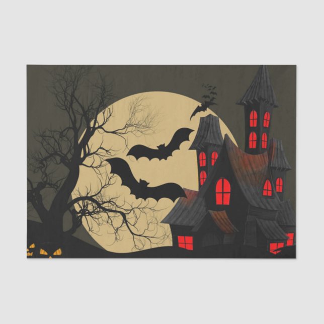 Halloween Black Red Spuk House Bat Full Moon Seidenpapier (Vorderseite)