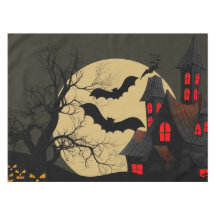 Halloween Black Red Spuk House Bat Full Moon
