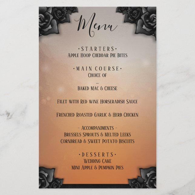 Halloween Black Rose & Orange Menu (Vorderseite)