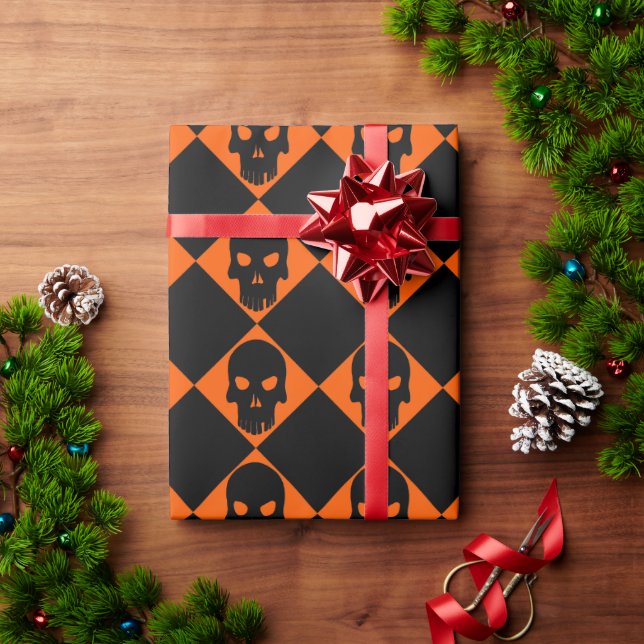 Halloween Black Skull Wrapping Paper Geschenkpapier (Feiertagsgeschenk)