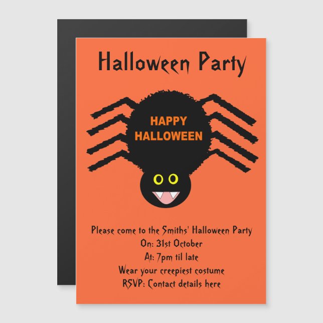 Halloween Black Spider Party Invites Magneteinladung (Vorne/Hinten)