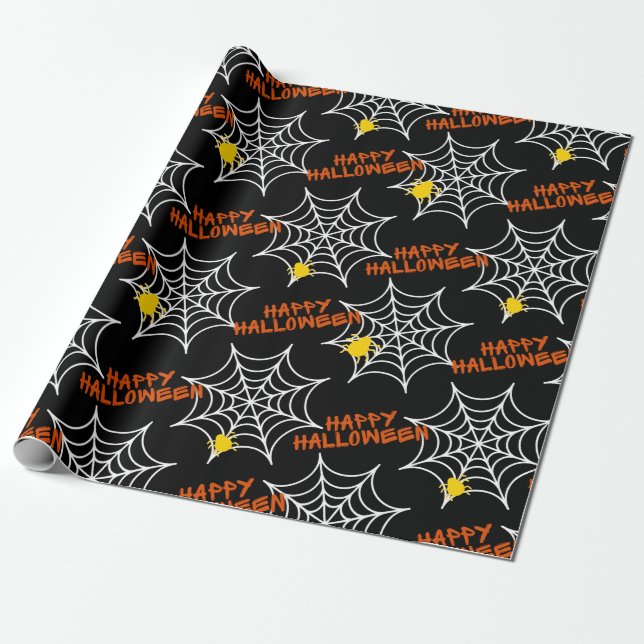 Halloween Black Spider Web Geschenkpapier (Ungerollt)