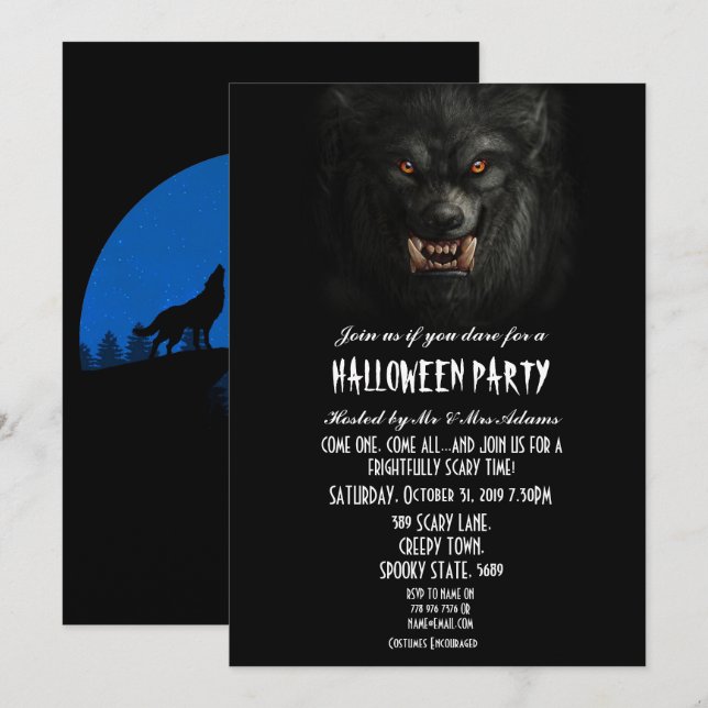 Halloween Black Spooky Werewolf Gothic-Party Einladung (Vorne/Hinten)