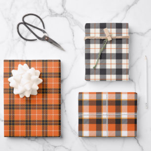 Halloween Black und Orange Tartan Kariert Gingham Geschenkpapier Set