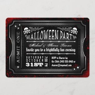 Halloween Black & White Bloody Einlass eines Ticke Einladung