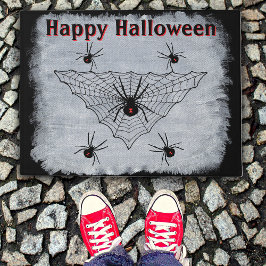 Halloween Black Widow Spinnen im Web Rustikal Weiß Fußmatte