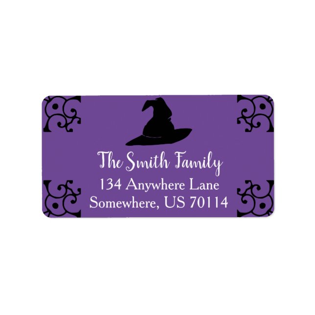 Halloween Black Witch Hat & Purple Adressaufkleber (Vorne)