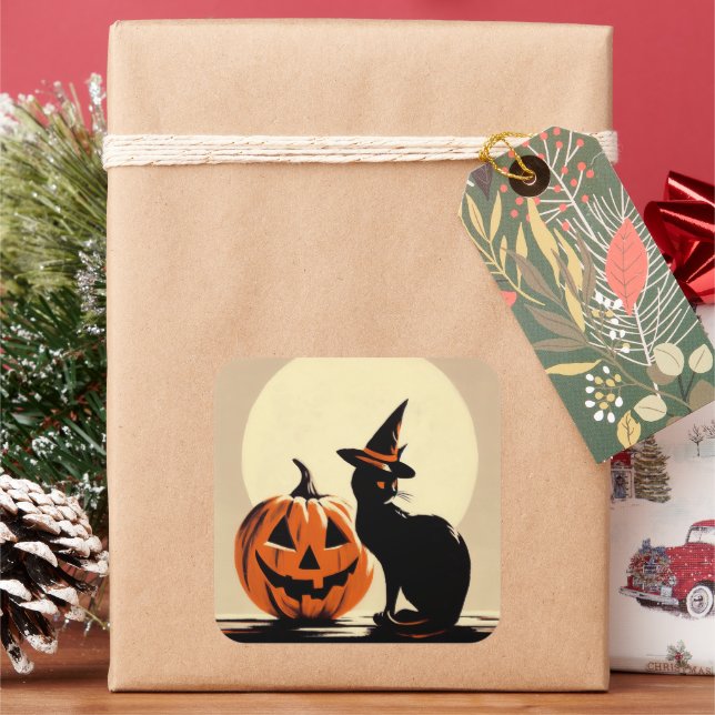 Halloween Black Witchy Cat und Pumpkin Sticker (Feiertag)