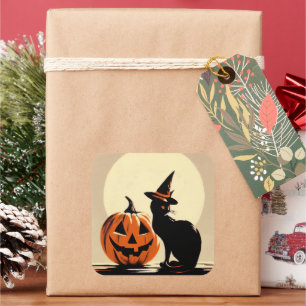 Halloween Black Witchy Cat und Pumpkin Sticker