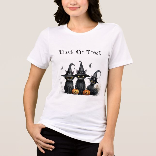 Halloween Black Witchy Kittens Cat Hexe Tri-Blend Shirt (Vorderseite)