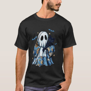 Halloween Blaues Denim-Gespenst Schwarze Katze Pat T-Shirt