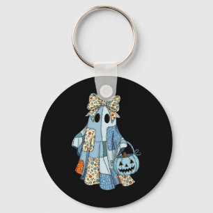 Halloween Blaues Jeans Boo Geist Floral Coquette H Schlüsselanhänger