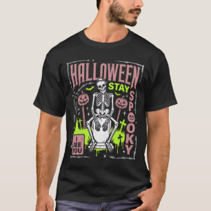 Halloween Bleib Gruselig Skelett Friedhof Grafik T-Shirt