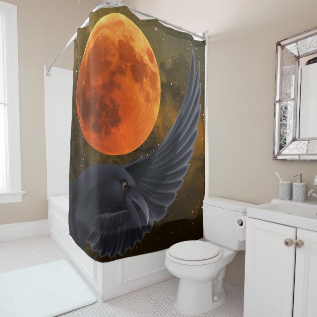 Halloween Blood Red Moon Raven Duschvorhang (Beispiel)