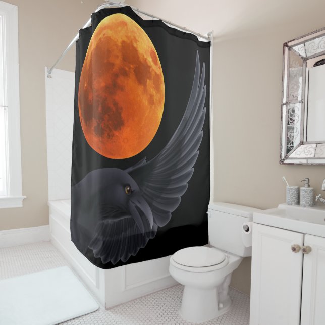 Halloween Blood Red Moon Raven Duschvorhang (Beispiel)