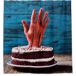 Halloween Bloody Hand in Cake Duschvorhang