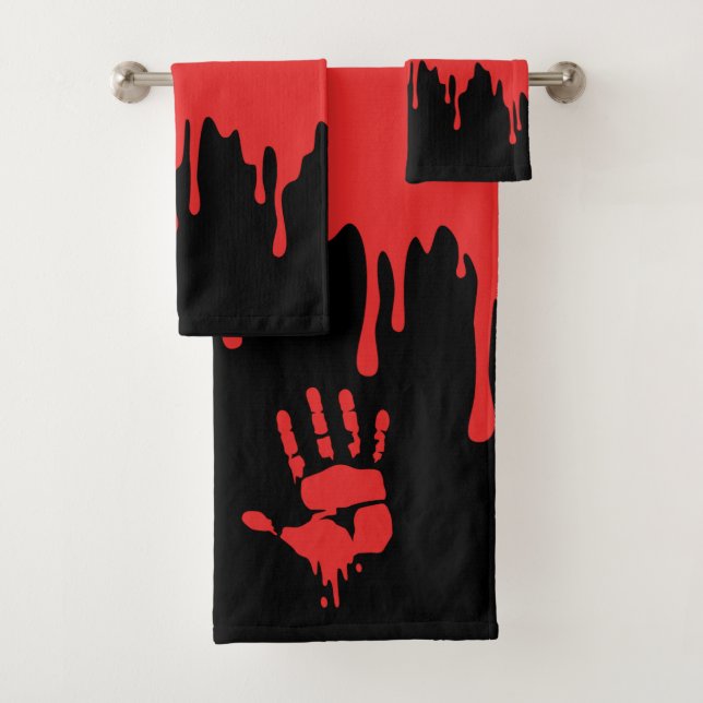 Halloween Blopping Red Black Beängstigend Badhandtuch Set (Insitu)