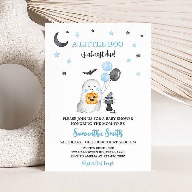 Halloween Blue A Little Boo Baby Dusche Einladung (Boy Ghost Baby Shower Invitation)