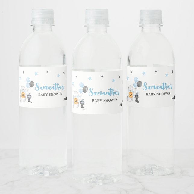 Halloween Blue A Little Boo Baby Dusche Wasserflaschenetikett (Flaschen)