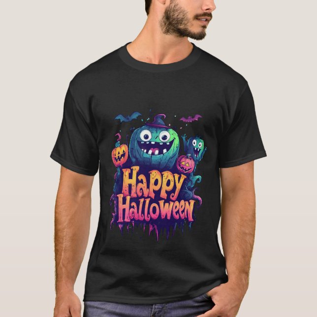 Halloween Blue and Yellow Pumpkin T-Shirt (Vorderseite)