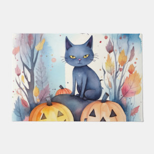 Halloween-Blue Cat mit Pumpkins Beängstigend Fußmatte