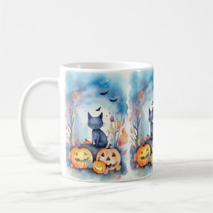 Halloween-Blue Cat mit Pumpkins Beängstigend Kaffeetasse