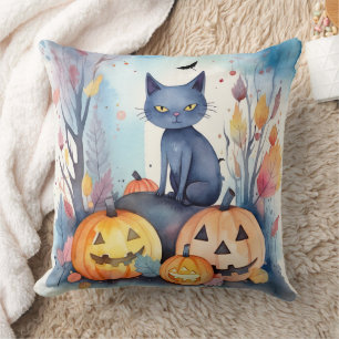Halloween-Blue Cat mit Pumpkins Beängstigend Kissen