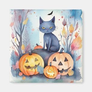 Halloween-Blue Cat mit Pumpkins Beängstigend Magnet