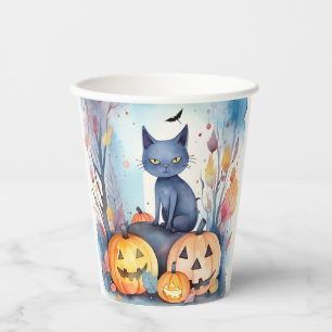 Halloween-Blue Cat mit Pumpkins Beängstigend Pappbecher