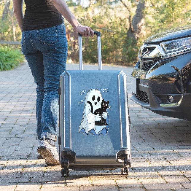 Halloween Blue Denim Ghost und Cat Aufkleber (Koffer Insitu)