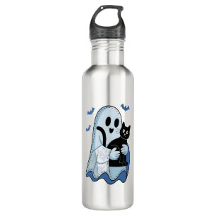 Halloween Blue Denim Ghost und Cat Edelstahlflasche